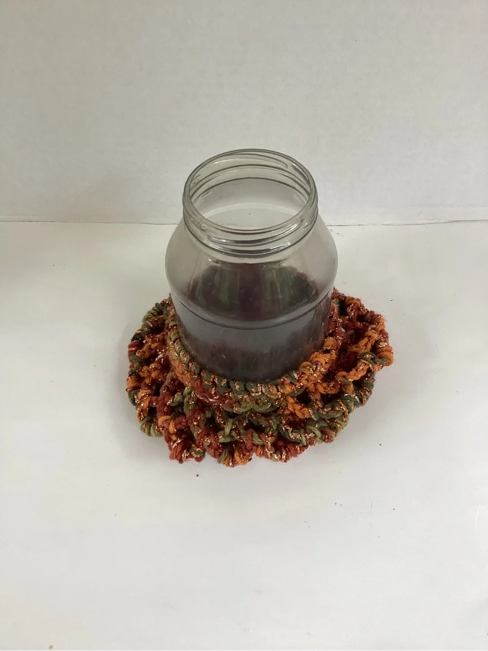 Vase Cover Jar Sleeve Hand Crafted Fall Floral Arrangement Orange Green Browns